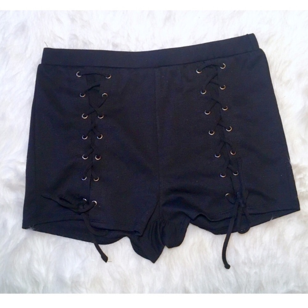 Black Lace Up Shorts